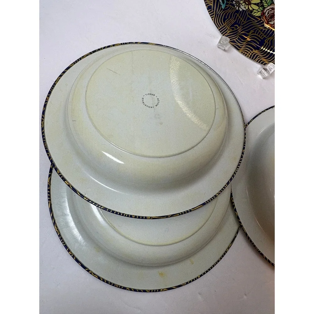 Set of 4 Vintage Action Industries Brazil‎ Tin Enamel Rooster Floral Bowls
